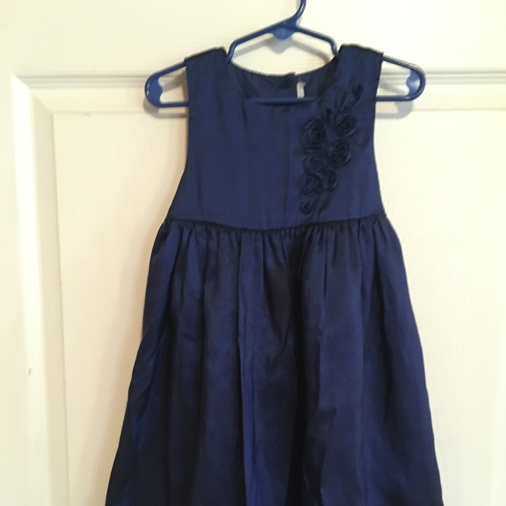 Navy Blue Satin Dress with satin flowers